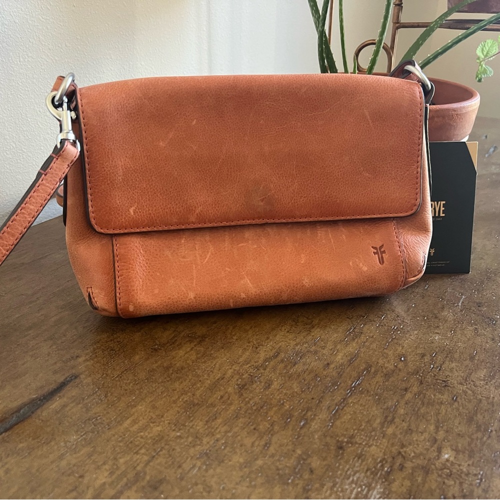 Frye Orange Leather Crossbody Bag with Fold-Over Design